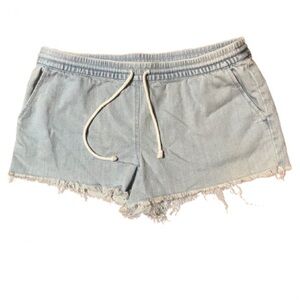Aerie Women's Light Blue Frayed Hem Drawstring Denim Shorts Size Large
